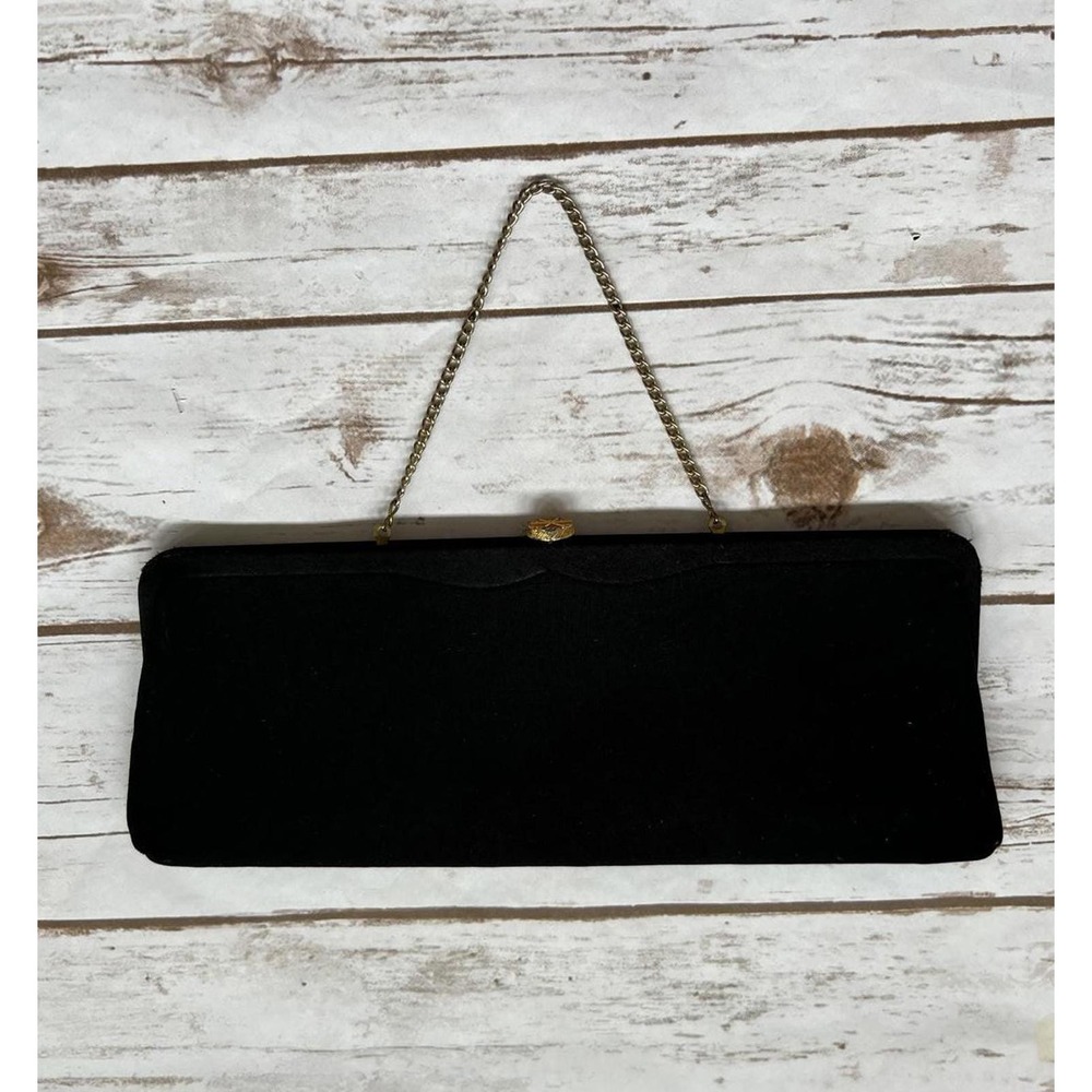 Vintage Clutch Black Vintage Jeweled Clasp Chain Strap OS